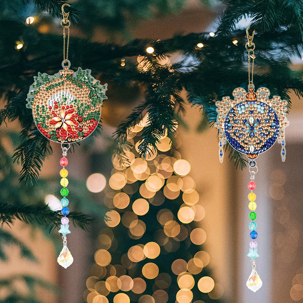 2PCS Suncatcher Diamond Painting Hanging Decor for Kid DIY Craft (Xmas Ball #10)