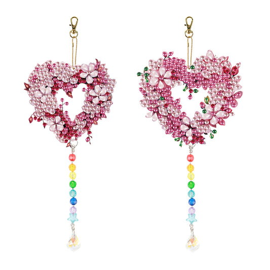 2PCS Suncatcher Diamond Painting Hanging Decor for Kid DIY Craft (Wreath #11)