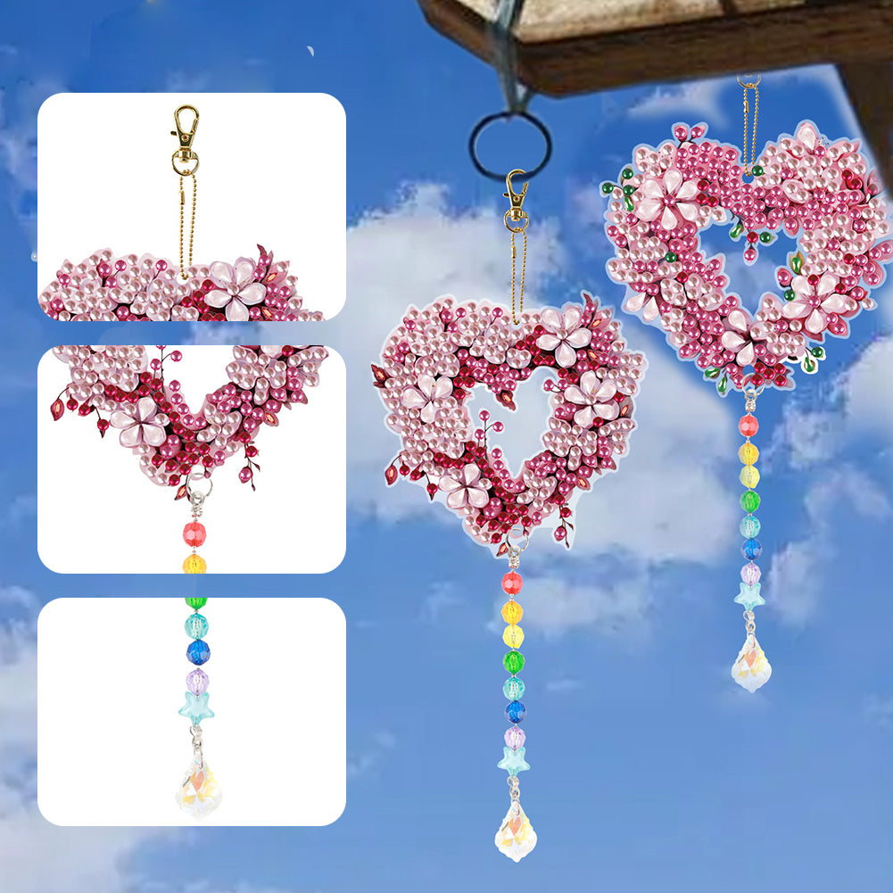 2PCS Suncatcher Diamond Painting Hanging Decor for Kid DIY Craft (Wreath #11)