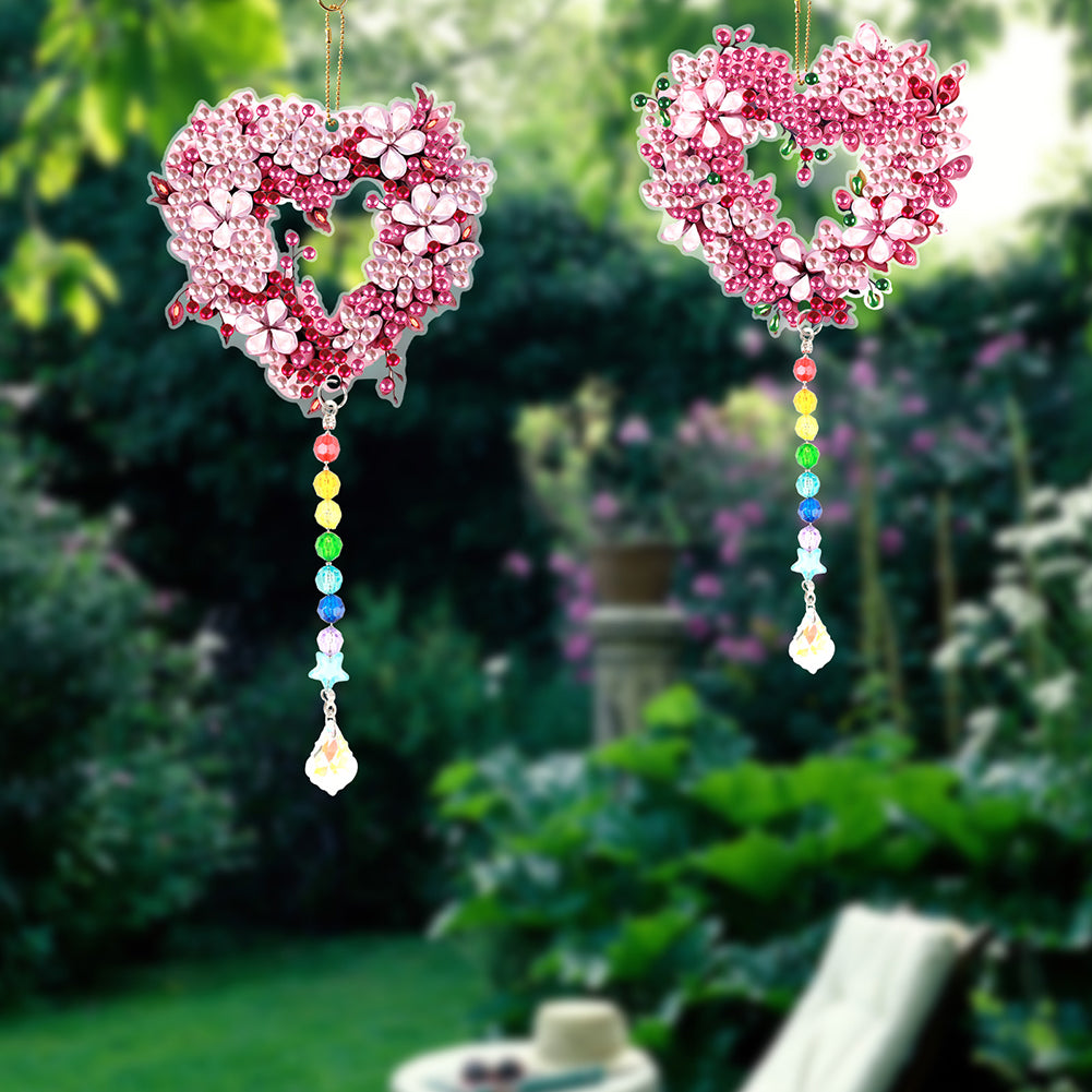 2PCS Suncatcher Diamond Painting Hanging Decor for Kid DIY Craft (Wreath #11)