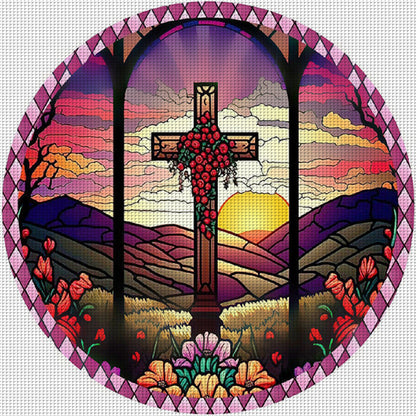 Cross Flowers - 11CT Stamped Cross Stitch 40*40CM(Joy Sunday)