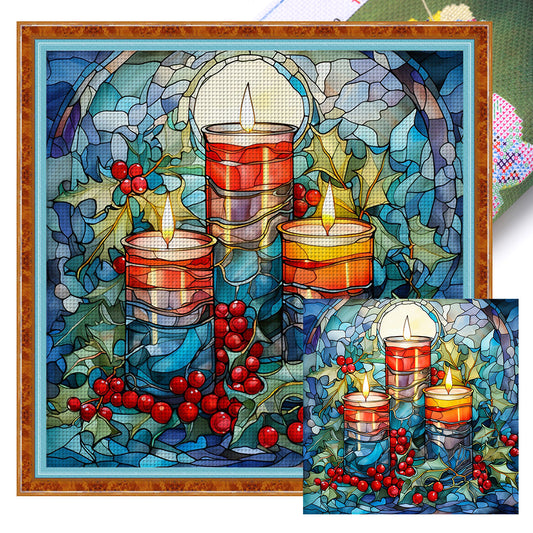 Christmas Candles - 11CT Stamped Cross Stitch 40*40CM(Joy Sunday)