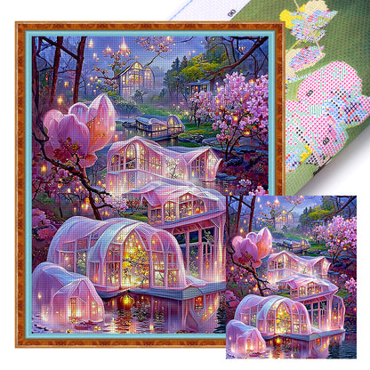 Pink Water Bungalow - 11CT Stamped Cross Stitch 40*50CM(Joy Sunday)