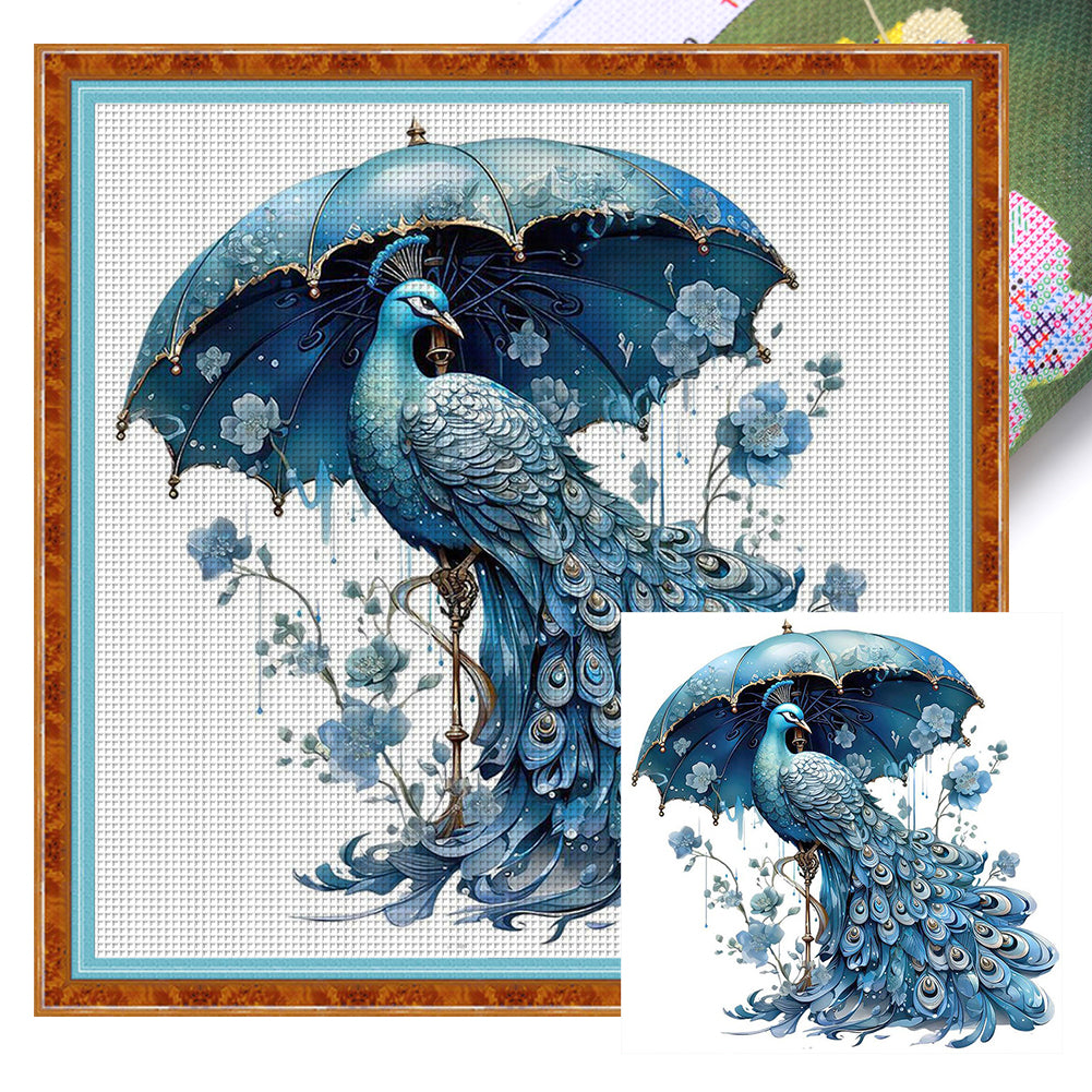 Blue Peacock - 11CT Stamped Cross Stitch 40*40CM(Joy Sunday)