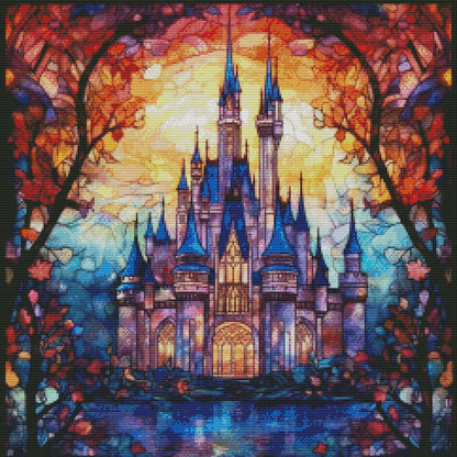 Glass Painting-Castle - 14CT Stamped Cross Stitch 50*50CM(Joy Sunday)