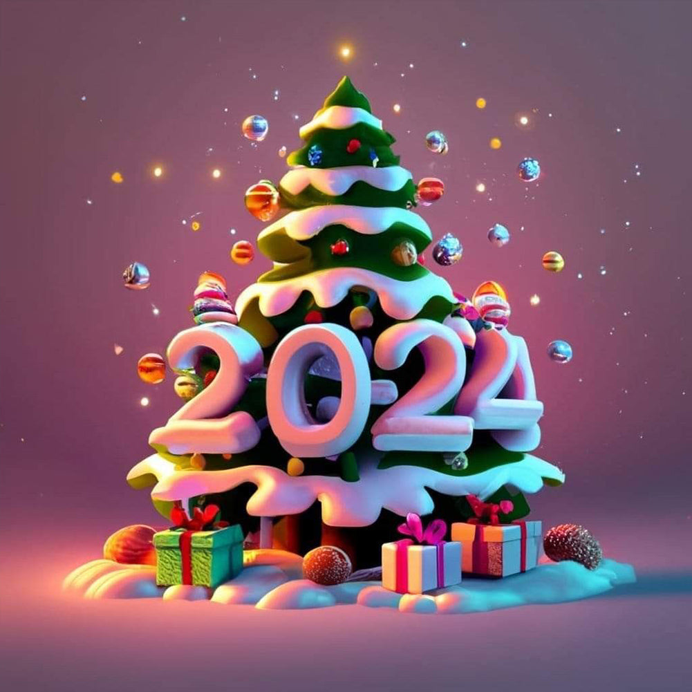 Colorful 2024 Christmas Tree - Full Round Drill Diamond Painting 30*30CM