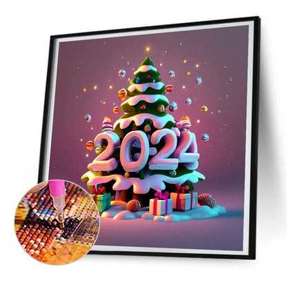 Colorful 2024 Christmas Tree - Full Round Drill Diamond Painting 30*30CM