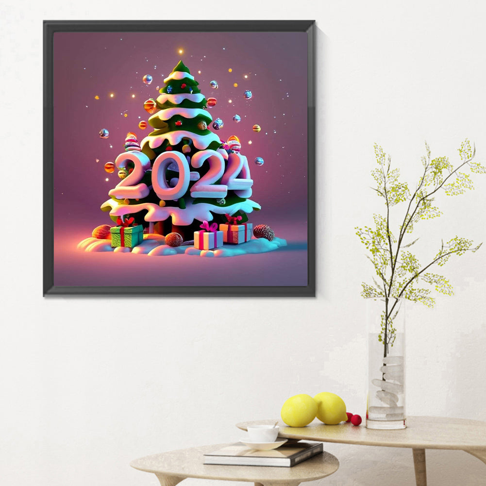 Colorful 2024 Christmas Tree - Full Round Drill Diamond Painting 30*30CM