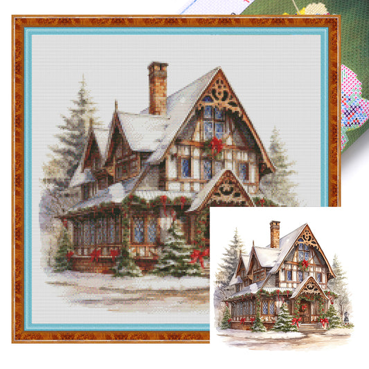 Christmas Cabin - 18CT Stamped Cross Stitch 35*35CM(Joy Sunday)