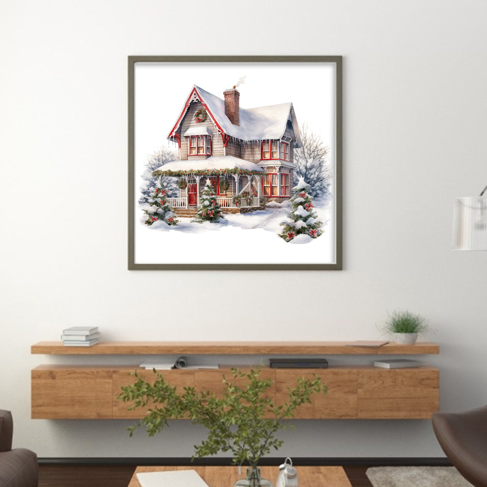 Christmas Cabin - 18CT Stamped Cross Stitch 35*35CM(Joy Sunday)