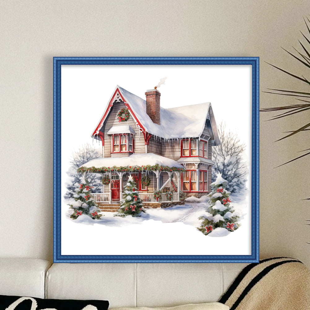 Christmas Cabin - 18CT Stamped Cross Stitch 35*35CM(Joy Sunday)