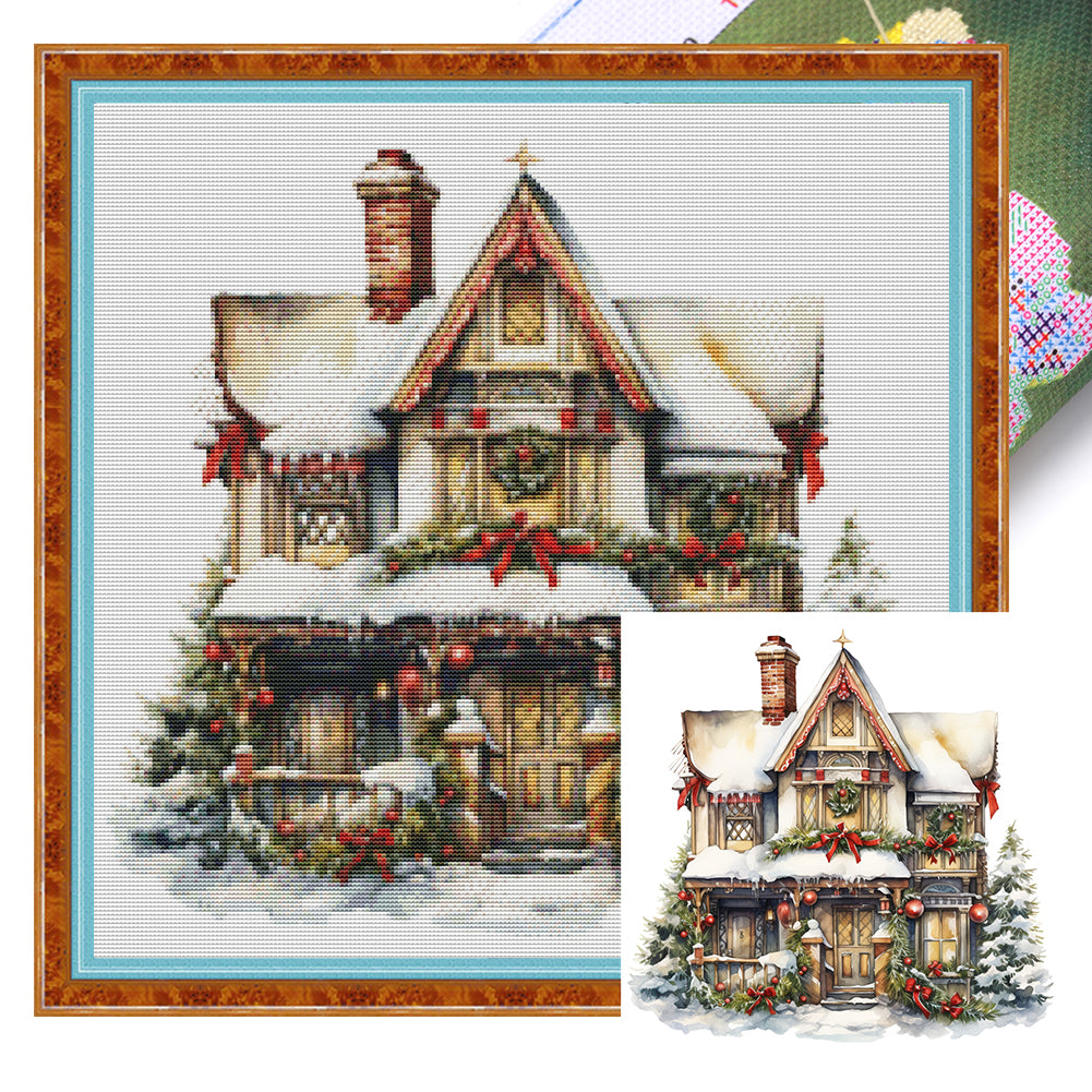 Christmas Cabin - 18CT Stamped Cross Stitch 35*35CM(Joy Sunday)