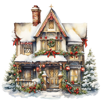 Christmas Cabin - 18CT Stamped Cross Stitch 35*35CM(Joy Sunday)