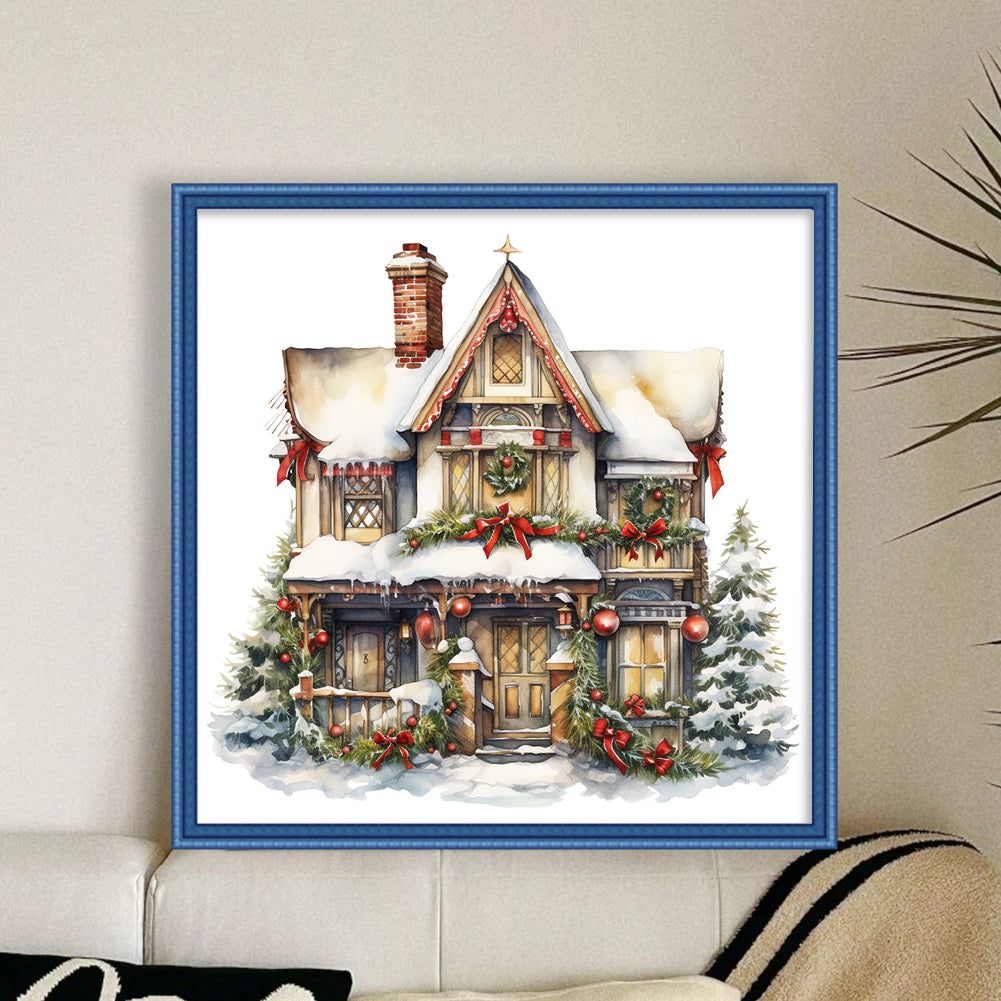 Christmas Cabin - 18CT Stamped Cross Stitch 35*35CM(Joy Sunday)