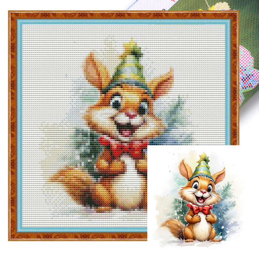 Christmas Squirrel - 18CT Stamped Cross Stitch 20*20CM(Joy Sunday)