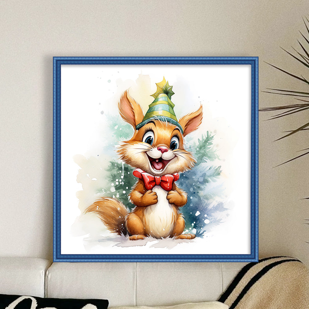 Christmas Squirrel - 18CT Stamped Cross Stitch 20*20CM(Joy Sunday)