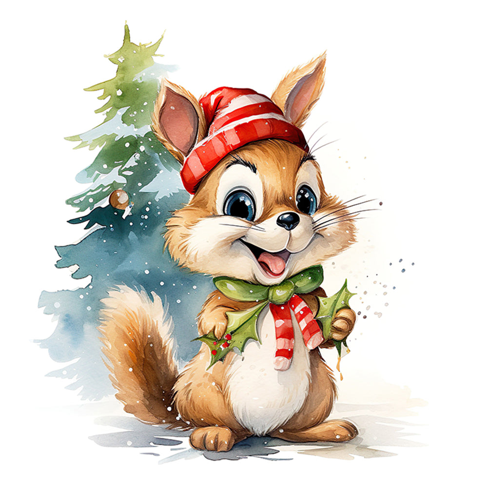 Christmas Squirrel - 18CT Stamped Cross Stitch 20*20CM(Joy Sunday)