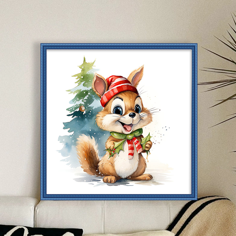 Christmas Squirrel - 18CT Stamped Cross Stitch 20*20CM(Joy Sunday)