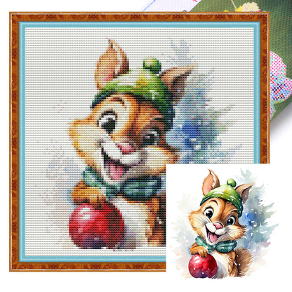 Christmas Squirrel - 18CT Stamped Cross Stitch 20*20CM(Joy Sunday)