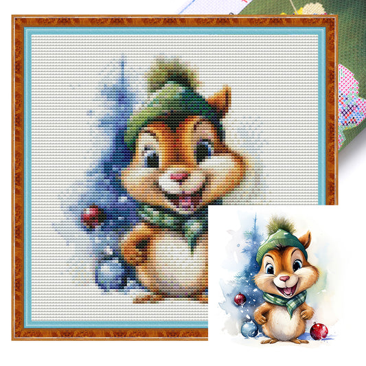 Christmas Squirrel - 18CT Stamped Cross Stitch 20*20CM(Joy Sunday)