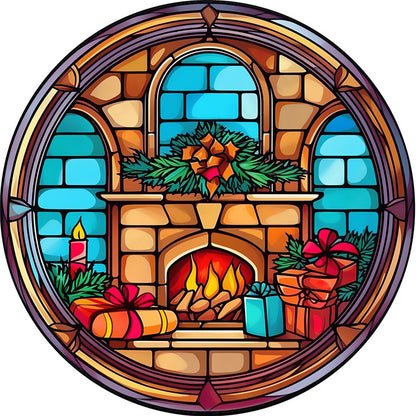 Glass Painting-Christmas Fireplace - 18CT Stamped Cross Stitch 25*25CM(Joy Sunday)