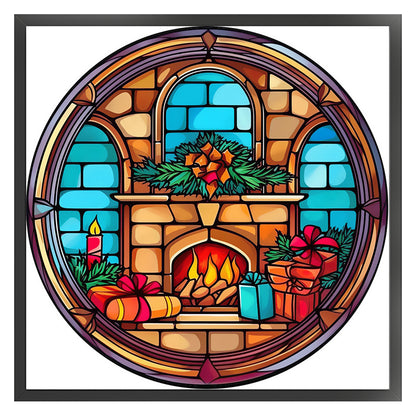 Glass Painting-Christmas Fireplace - 18CT Stamped Cross Stitch 25*25CM(Joy Sunday)