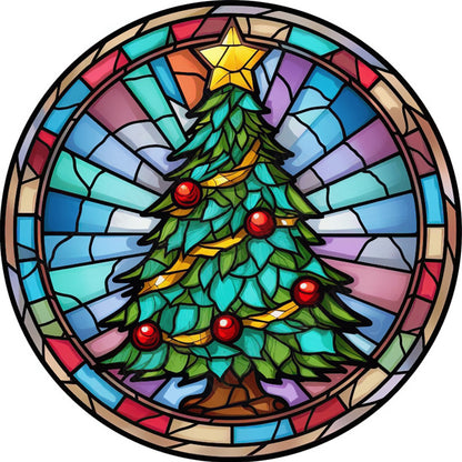 Glass Painting-Christmas Tree - 18CT Stamped Cross Stitch 25*25CM(Joy Sunday)