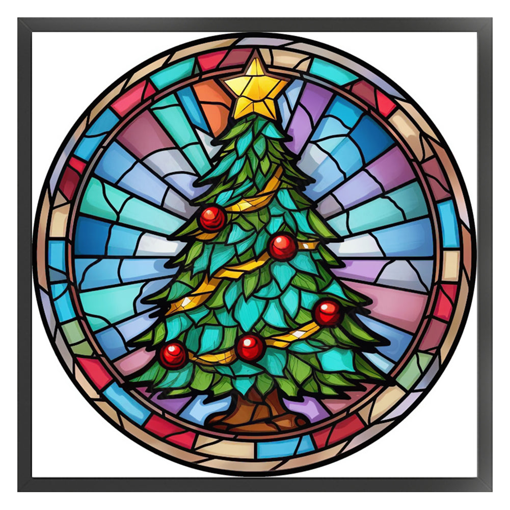 Glass Painting-Christmas Tree - 18CT Stamped Cross Stitch 25*25CM(Joy Sunday)