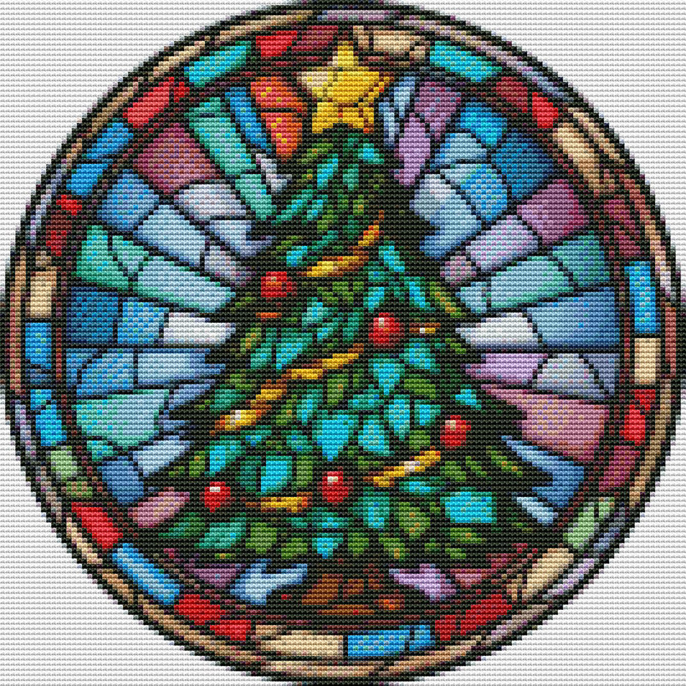 Glass Painting-Christmas Tree - 18CT Stamped Cross Stitch 25*25CM(Joy Sunday)