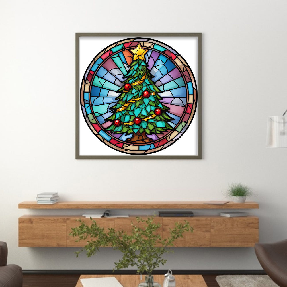 Glass Painting-Christmas Tree - 18CT Stamped Cross Stitch 25*25CM(Joy Sunday)