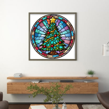 Glass Painting-Christmas Tree - 18CT Stamped Cross Stitch 25*25CM(Joy Sunday)