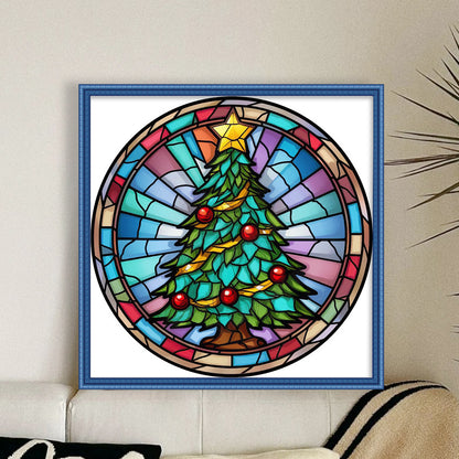 Glass Painting-Christmas Tree - 18CT Stamped Cross Stitch 25*25CM(Joy Sunday)