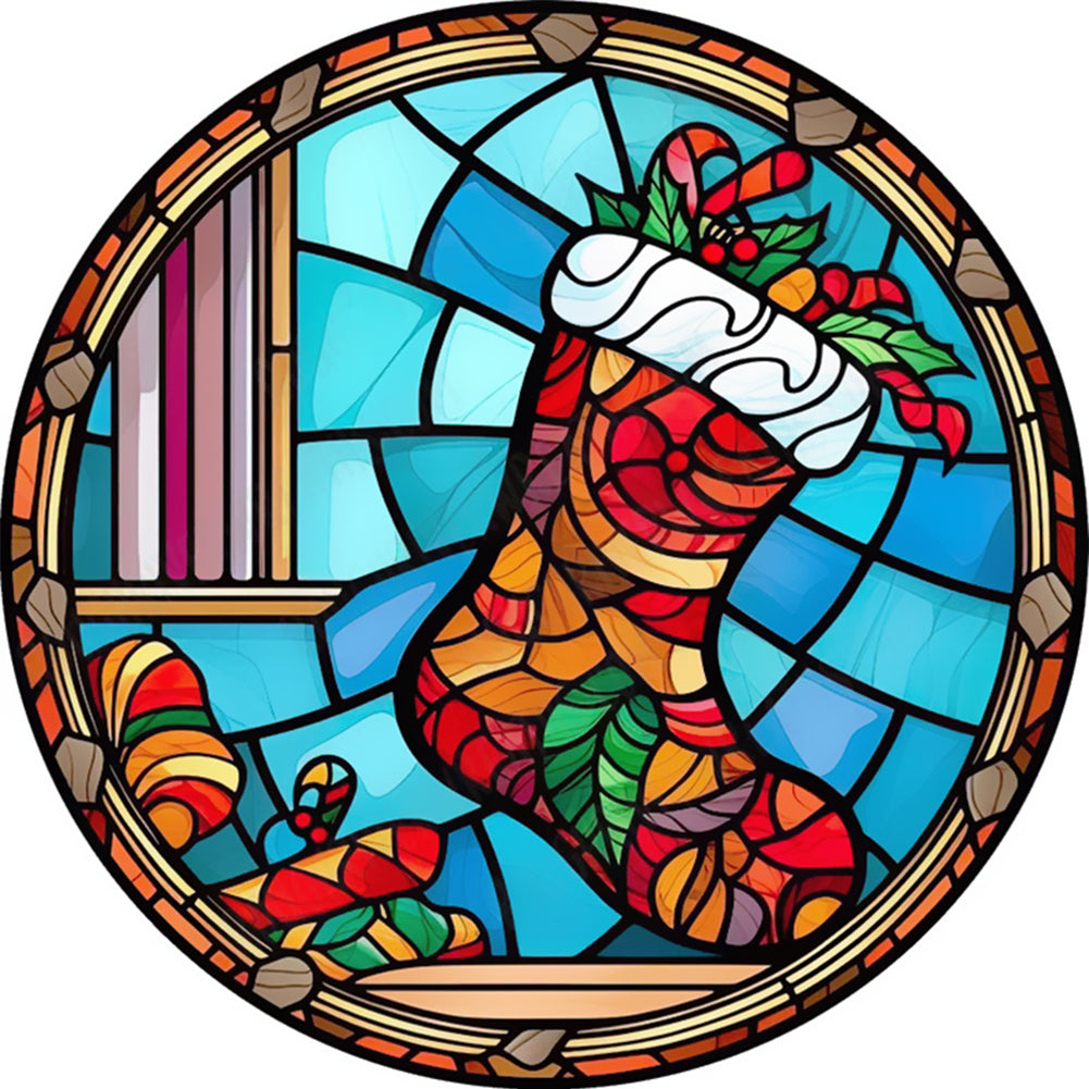 Glass Painting-Christmas Stocking - 18CT Stamped Cross Stitch 25*25CM(Joy Sunday)