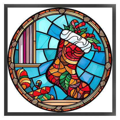 Glass Painting-Christmas Stocking - 18CT Stamped Cross Stitch 25*25CM(Joy Sunday)