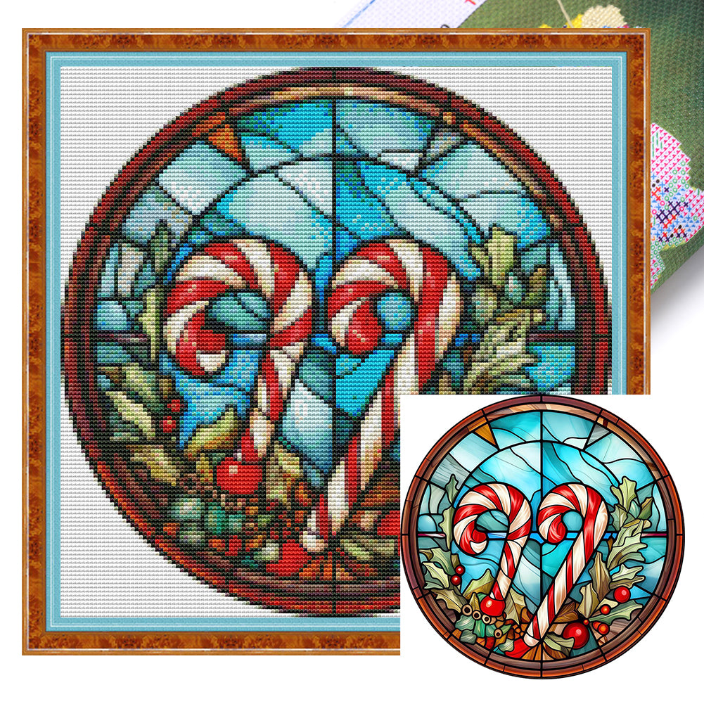 Glass Painting-Christmas Candy - 18CT Stamped Cross Stitch 25*25CM(Joy Sunday)