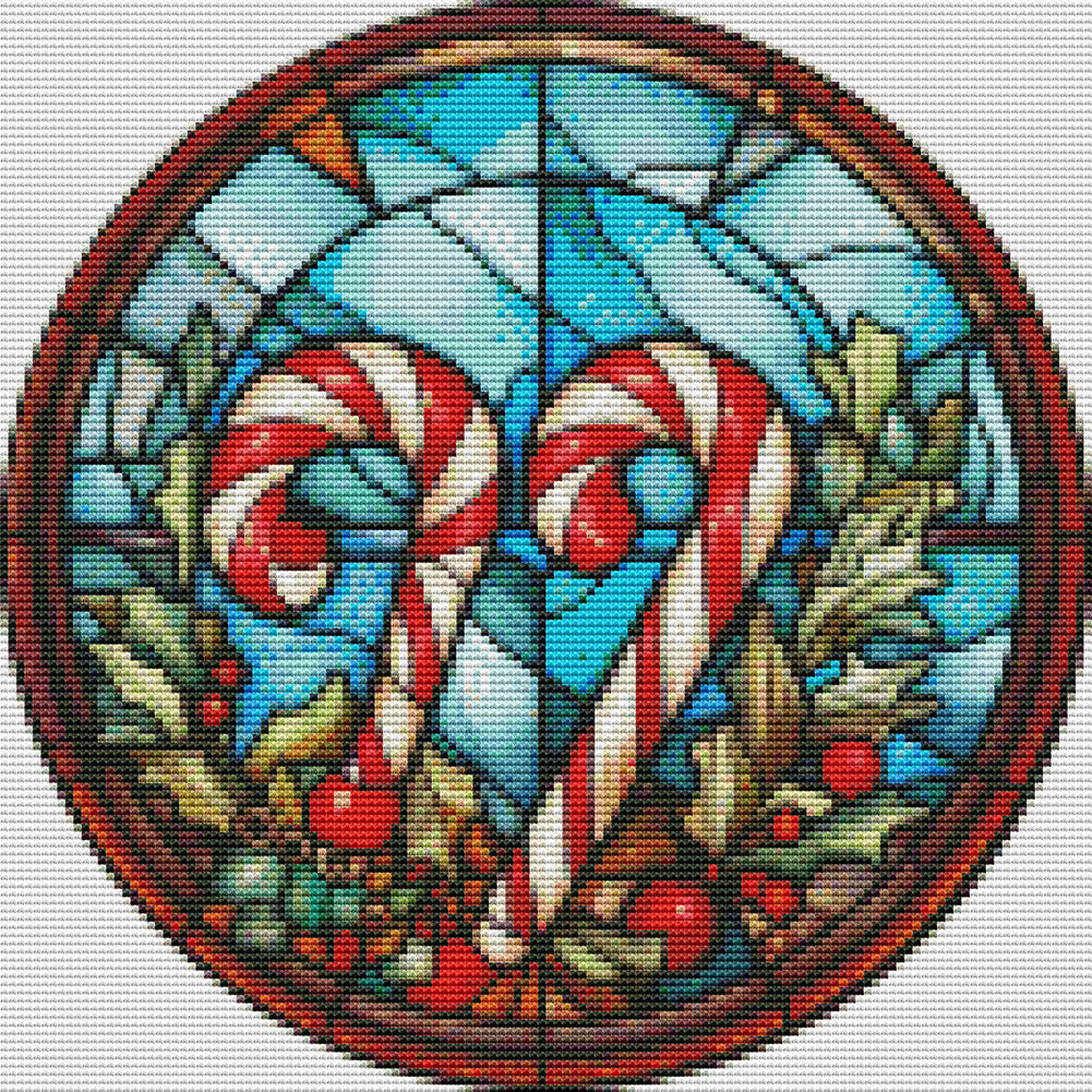 Glass Painting-Christmas Candy - 18CT Stamped Cross Stitch 25*25CM(Joy Sunday)