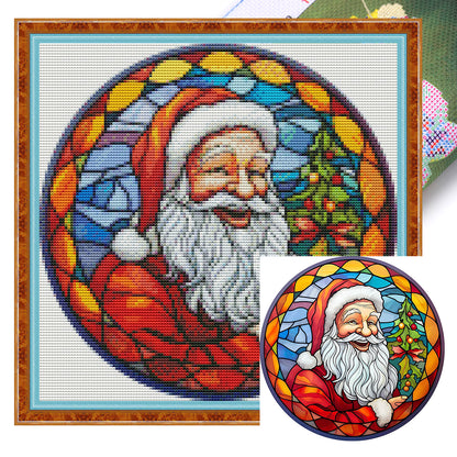 Glass Painting-Santa Claus - 18CT Stamped Cross Stitch 25*25CM(Joy Sunday)