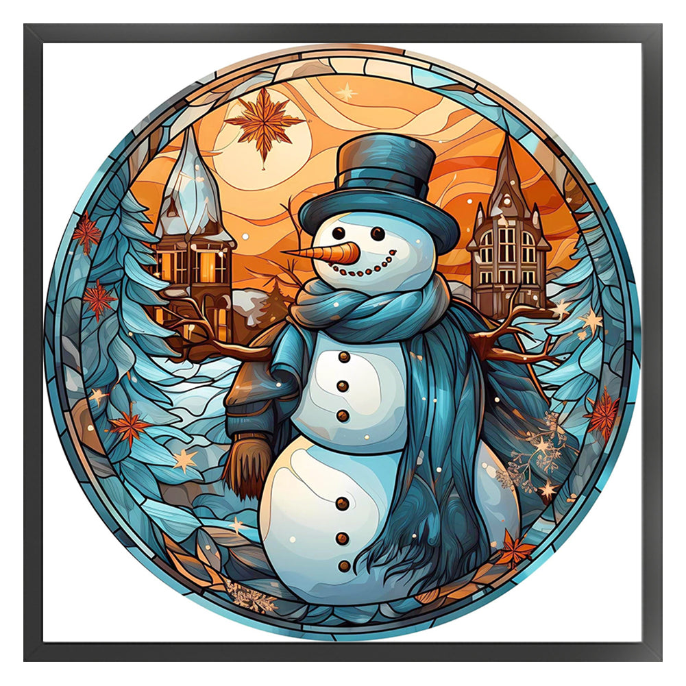 Glass Painting-Christmas Snowman - 18CT Stamped Cross Stitch 25*25CM(Joy Sunday)