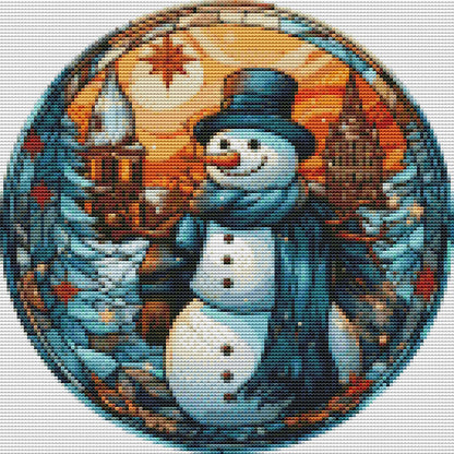 Glass Painting-Christmas Snowman - 18CT Stamped Cross Stitch 25*25CM(Joy Sunday)