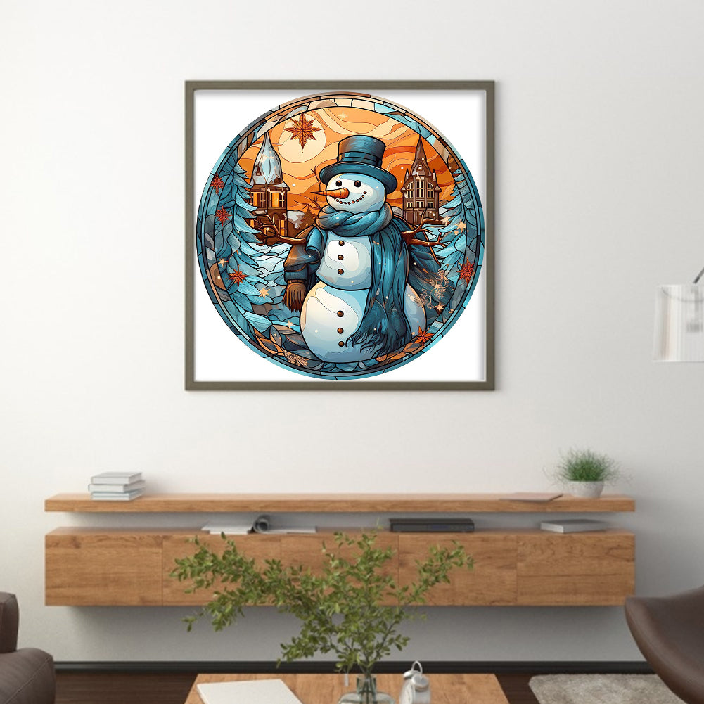 Glass Painting-Christmas Snowman - 18CT Stamped Cross Stitch 25*25CM(Joy Sunday)