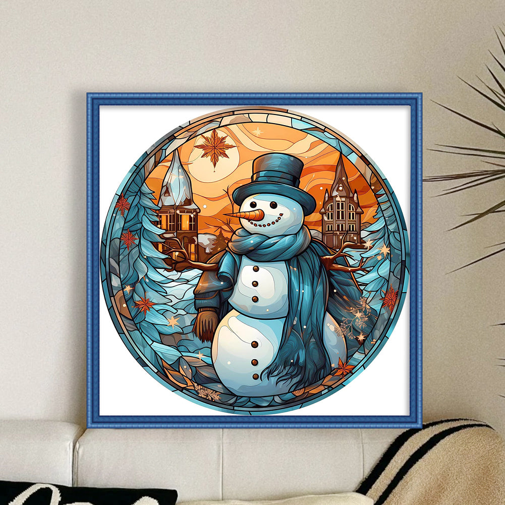 Glass Painting-Christmas Snowman - 18CT Stamped Cross Stitch 25*25CM(Joy Sunday)