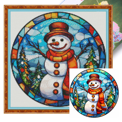 Glass Painting-Christmas Snowman - 18CT Stamped Cross Stitch 25*25CM(Joy Sunday)