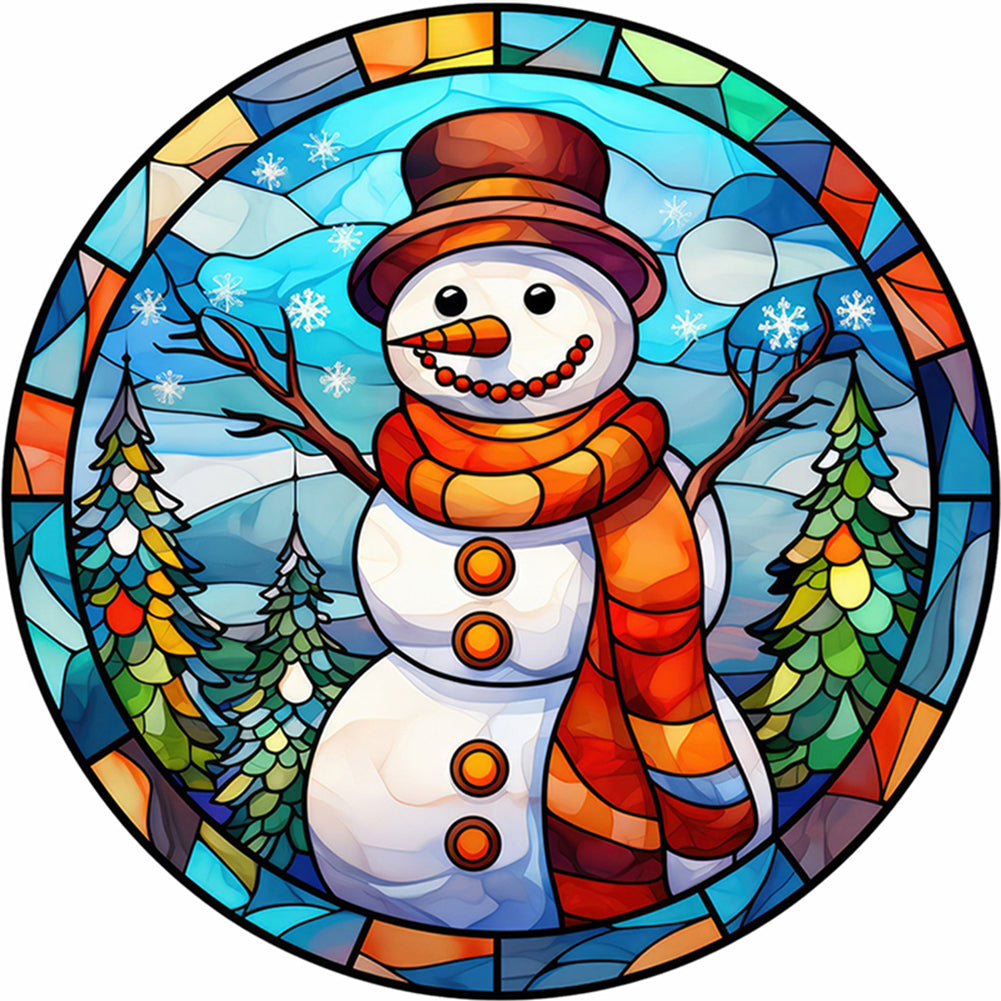 Glass Painting-Christmas Snowman - 18CT Stamped Cross Stitch 25*25CM(Joy Sunday)