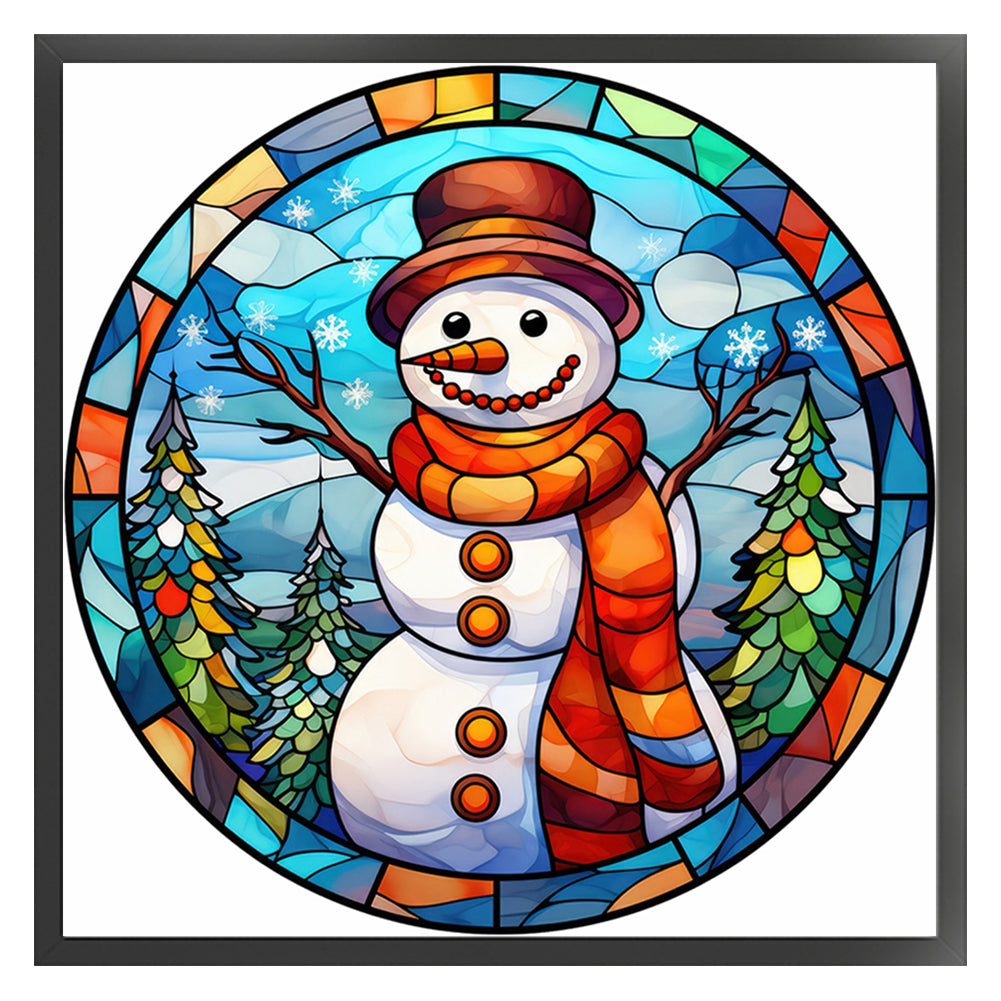 Glass Painting-Christmas Snowman - 18CT Stamped Cross Stitch 25*25CM(Joy Sunday)