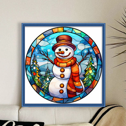 Glass Painting-Christmas Snowman - 18CT Stamped Cross Stitch 25*25CM(Joy Sunday)