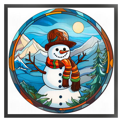 Glass Painting-Christmas Snowman - 18CT Stamped Cross Stitch 25*25CM