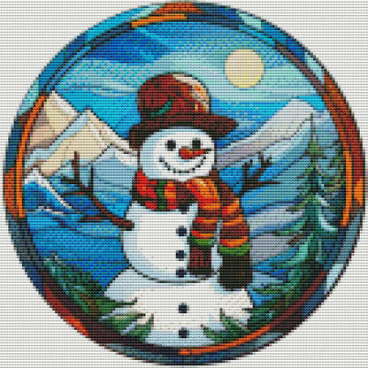 Glass Painting-Christmas Snowman - 18CT Stamped Cross Stitch 25*25CM