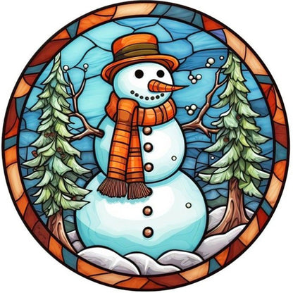 Glass Painting-Christmas Snowman - 18CT Stamped Cross Stitch 25*25CM(Joy Sunday)