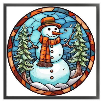 Glass Painting-Christmas Snowman - 18CT Stamped Cross Stitch 25*25CM(Joy Sunday)