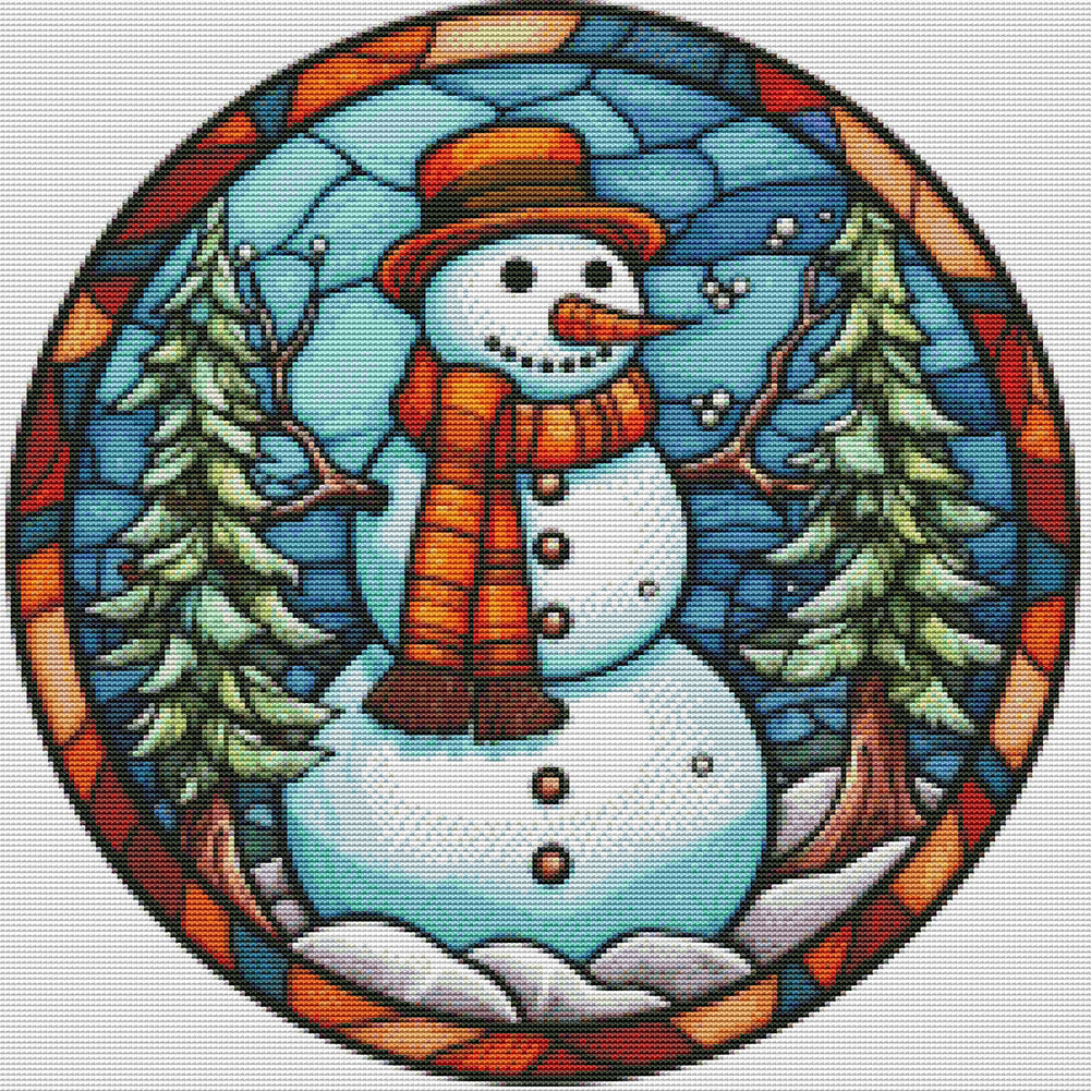 Glass Painting-Christmas Snowman - 18CT Stamped Cross Stitch 25*25CM(Joy Sunday)